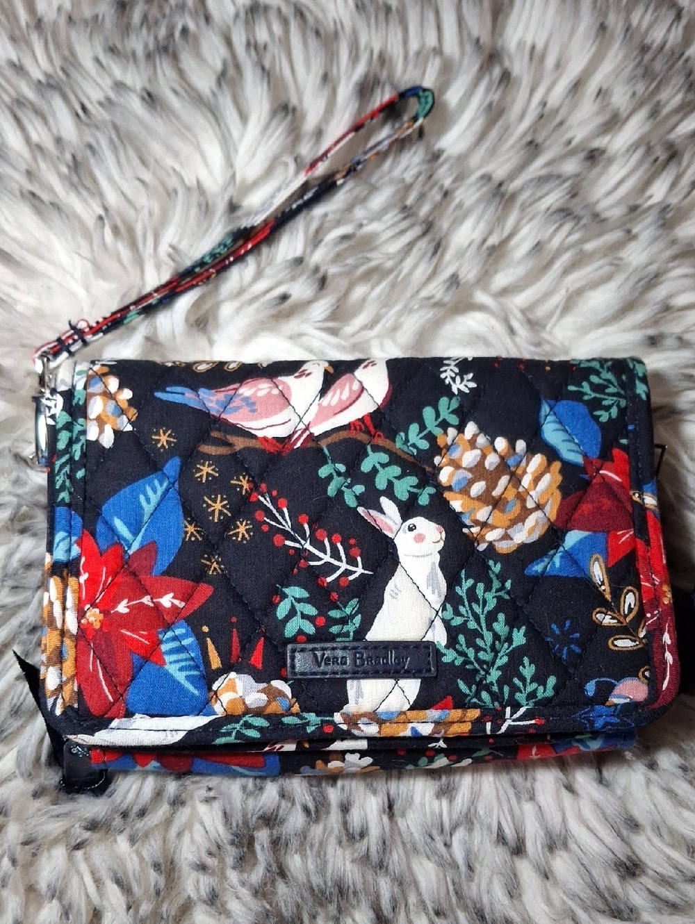 Vera Bradley Black Quilted Floral & Wildlife Wristlet